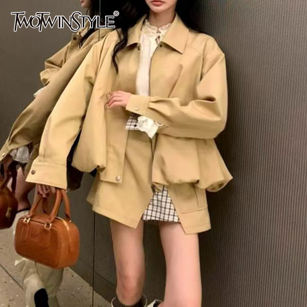 Winter Clothing Online - TWOTWINSTYLE Khakl Spliced Pocket Two Piece