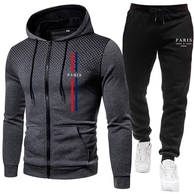 Winter Clothing Pants - Men sports suit zipper jacket+pants two-piece