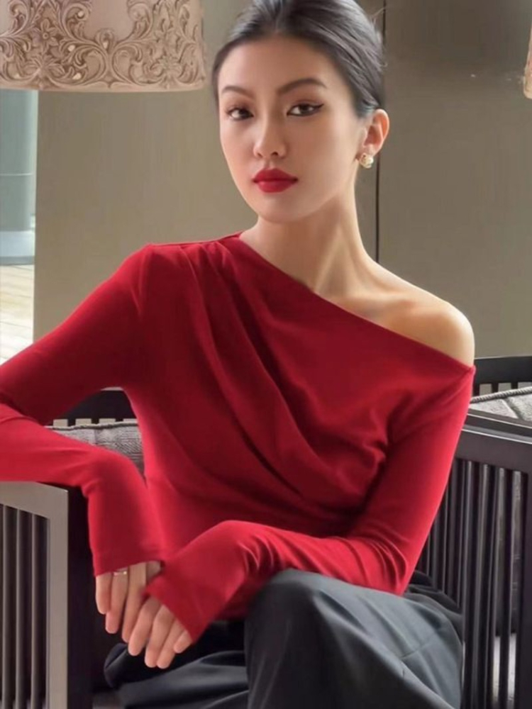 Winter Clothing On Sale Women'S - Slim Plain 2025 Off Shoulder Clothing
