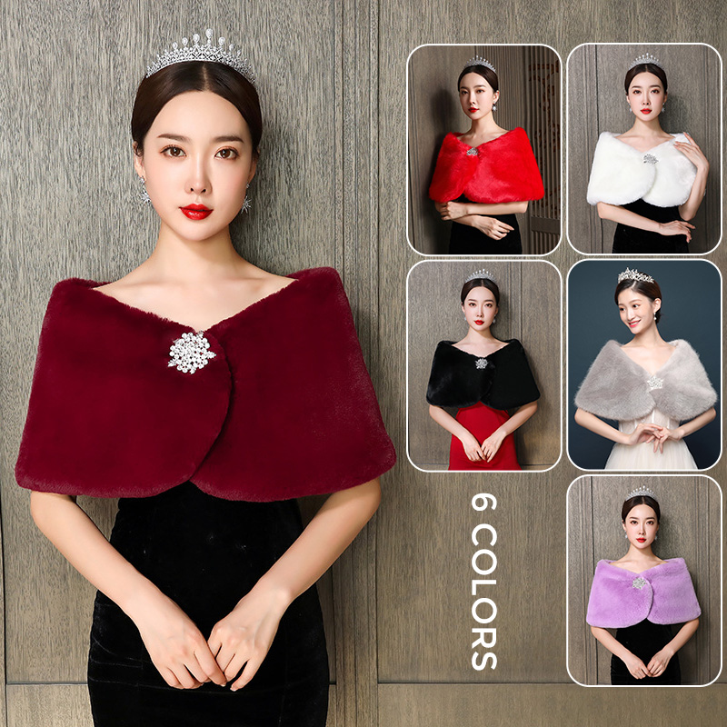 Winter Clothing Women Sale - Women Bridal Shawl Wedding Cape Faux