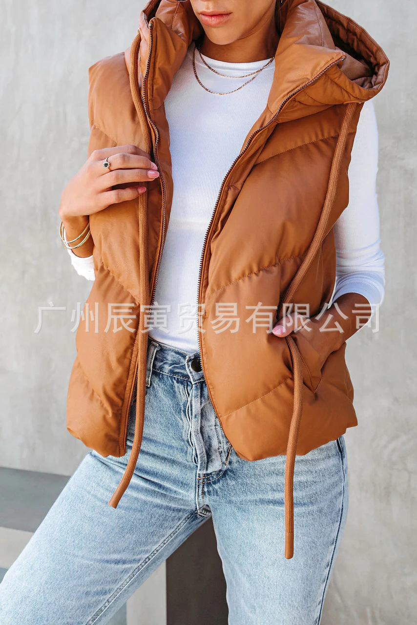 Women's Solid Color Hooded Pad - Padded Vest Gilet recension och pris