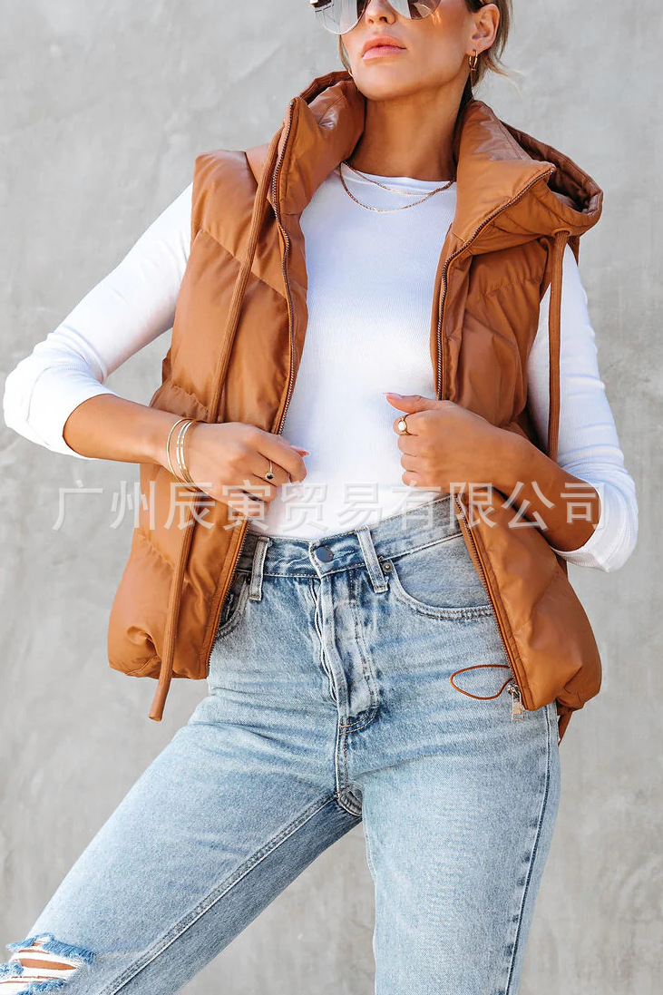 Women's Solid Color Hooded Pad - Padded Vest Gilet recension och pris