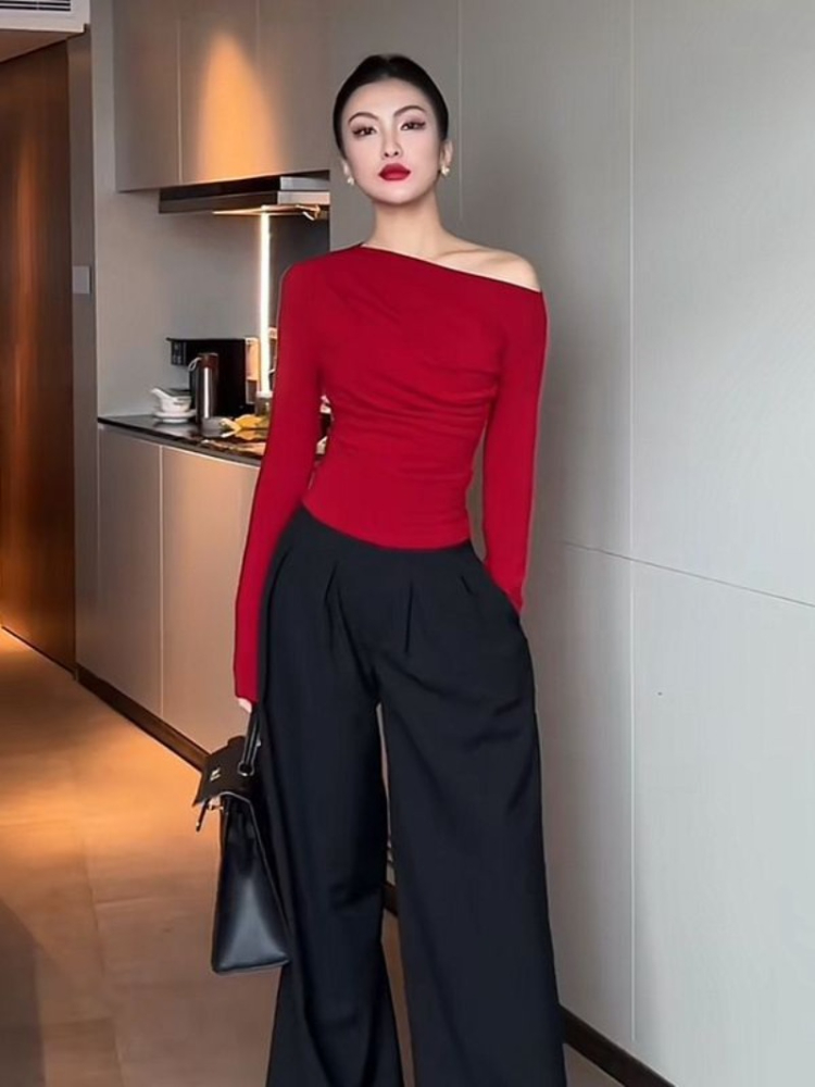 Slim Plain 2025 Off Shoulder C - Winter Clothing On Sale Women'S recension och pris